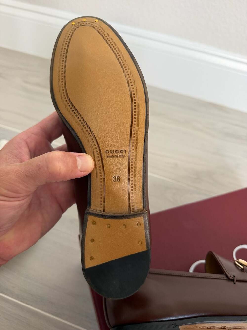 Gucci Jordaan Horsebit Loafers Sweet Chestnut Leather Flats EU 36 NIB - Picture 9 of 10